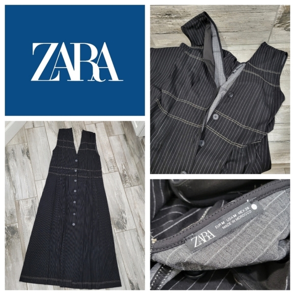 ZARA Striped Button Closure Midi Dress - Picture 2 of 15